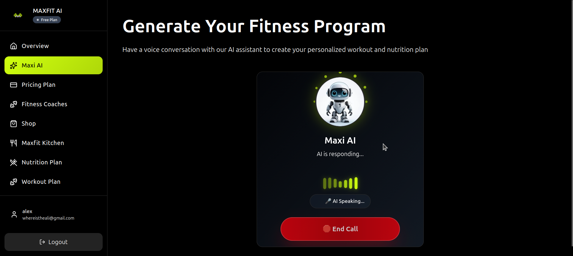 Mobile view of the MaxFit AI platform