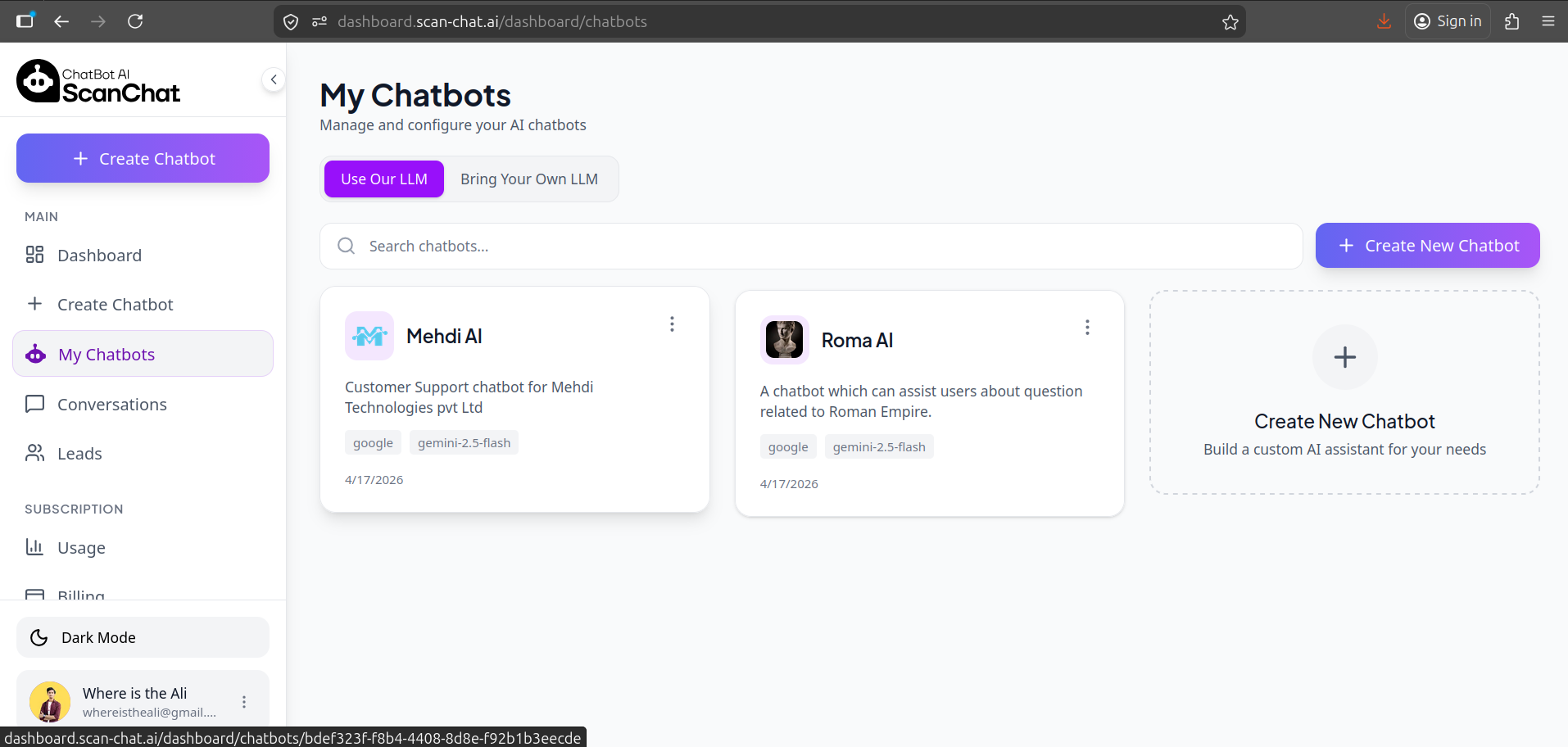 Mobile view of document scanning and chat