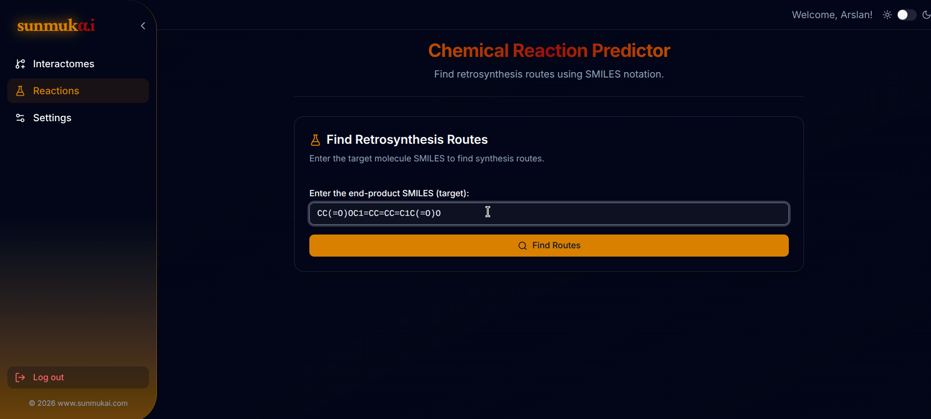 Mobile view of the interactive protein interaction graph